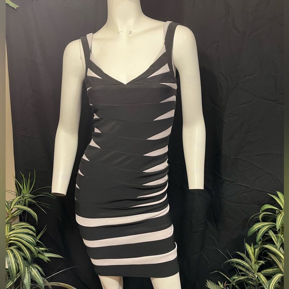 JOVANI black white stripe wrap panel mini dress womens 4